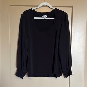 Calvin Klein Black Sheer Sleeve Square Neck Blouse